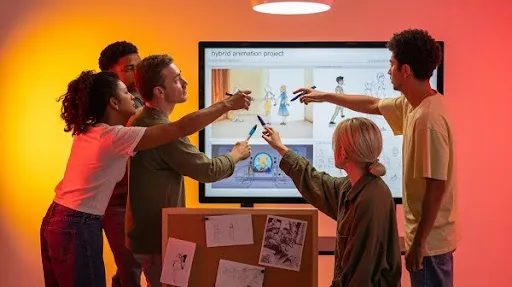 Animators working on hybrid animation project Animators working on hybrid animation project