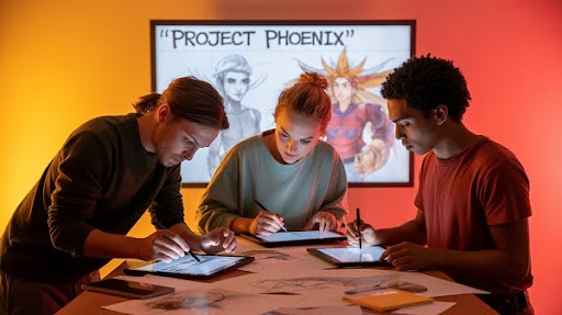 Animators working in a studio
