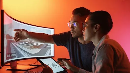 Animators working on 3D rendering