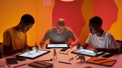 Animators working on different aspects of skeletal animation