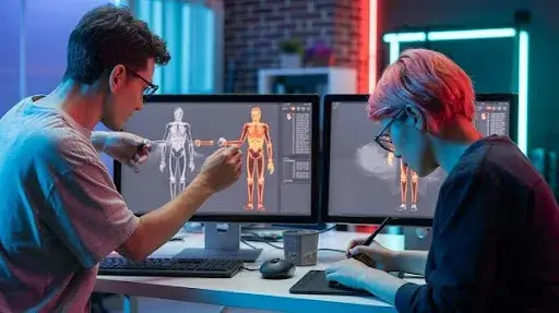 Animators working on game character animation