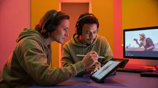 Animators working on the post production phase of the 2D animation pipeline