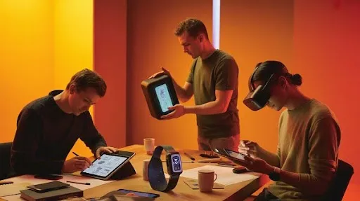 Professionals checking different prototypes