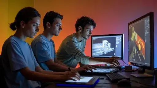 Animators using different animation tools for 3D projection mapping