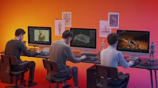 Animators working on animation using popular animation software tools