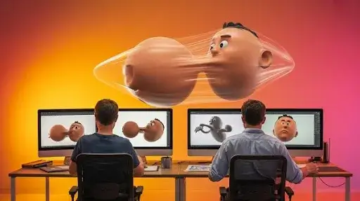 Animators working on squash and stretch technique