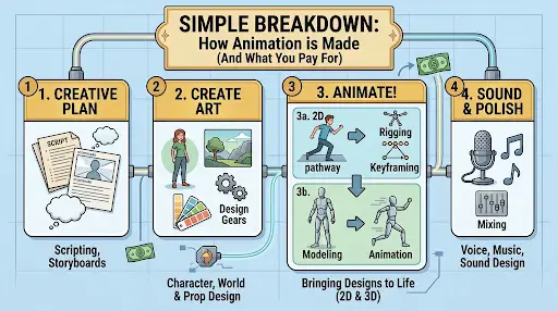 illustrating the simple 4-step process of how animation is made