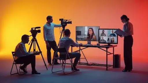 Professionals recording testimonial videos for bottom of the funnnel purposes