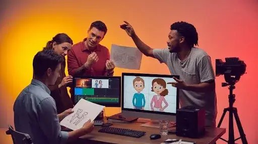 Professionals working on crafting a story through an explainer video Professionals working on crafting a story through an explainer video