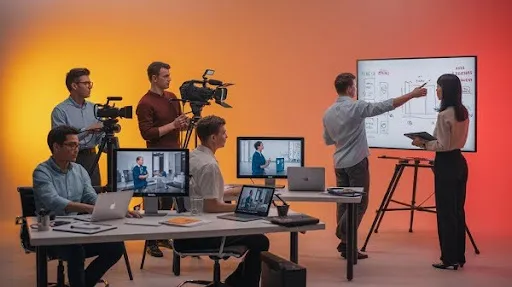 A professional studio working on creating an explainer video