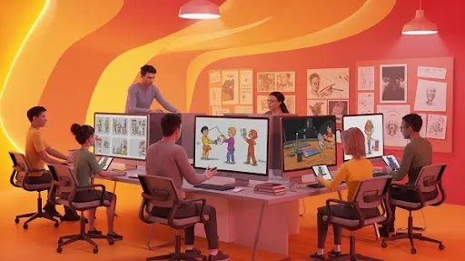 An animation studio working on educational cartoon animation projects