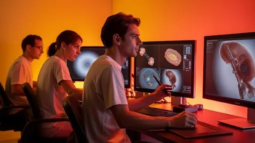 Animators working on 3D medical animation videos