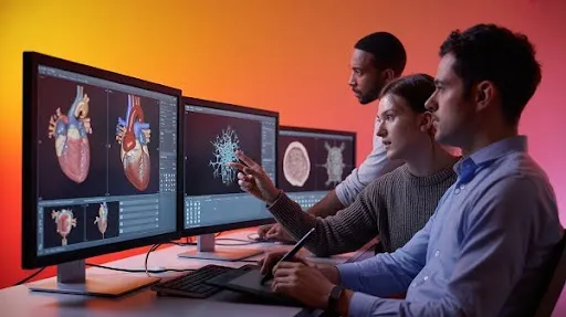 Animators working on 3D medical visualizations