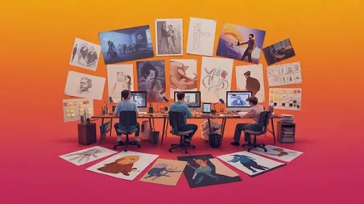 Artists working on different types of styles Artists working on different types of styles