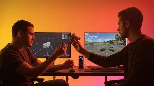 Gaming professionals working on different aspects of games