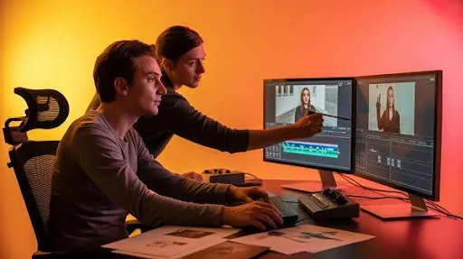 Professionals working on VSL creation process Professionals working on VSL creation process