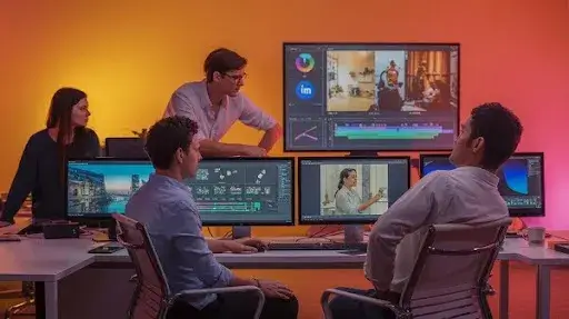 Professionals working on different types of LinkedIn videos Professionals working on different types of LinkedIn videos