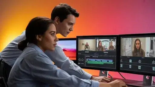 Professionals working on uploading LinkedIn videos Professionals working on uploading LinkedIn videos