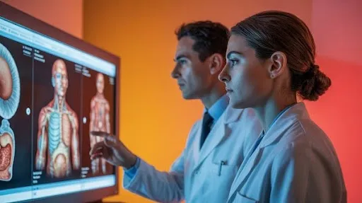 Surgeons assessing a digital anatomy video