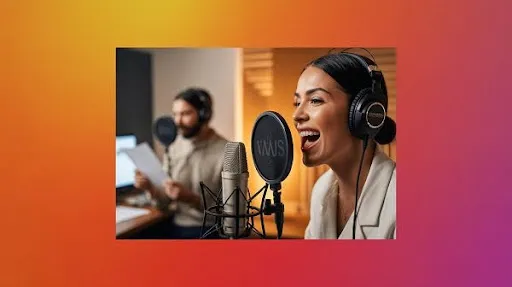 Voice over artist in a recording session for a VSL content Voice over artist in a recording session for a VSL content