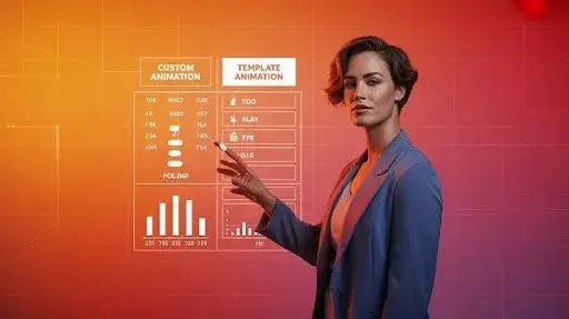 A representative explaining the difference of cost between custom animation and template animation A representative explaining the difference of cost between custom animation and template animation