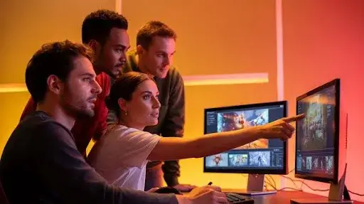 Professionals working on game trailers Professionals working on game trailers