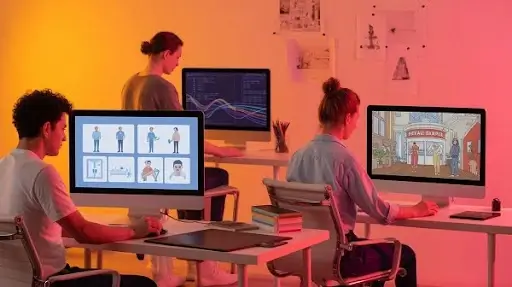 Animators working on different animated explainer video projects