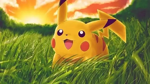 Pikachu in a green plain Pikachu in a green plain