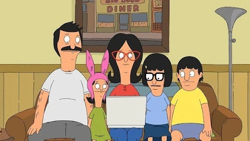 The family sitting together in a scene from Bob’s Burgers
