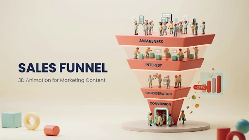 A 3D visual for sales funnel